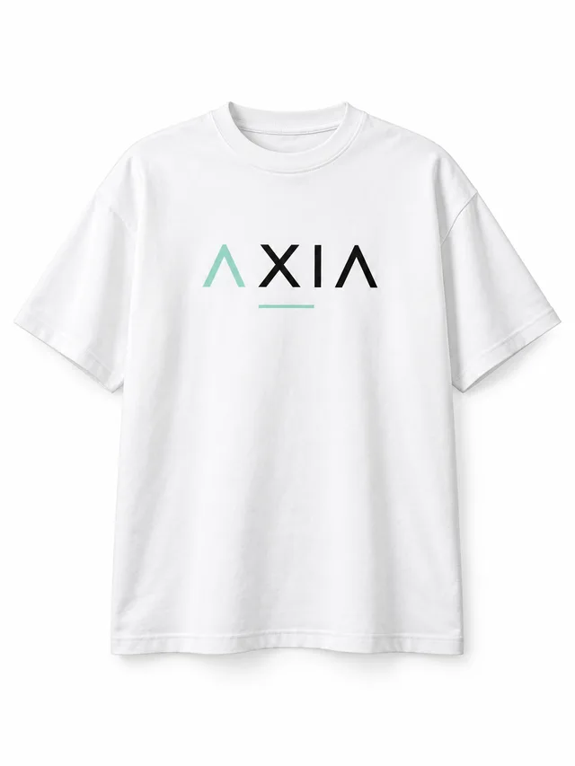 Mockup conceptual Signature Tee AXIA, Blanco óptico / carbón