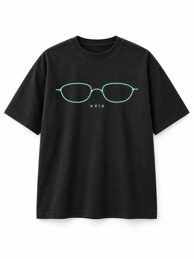 Mockup conceptual Axis Tee AXIA, Negro carbón / menta
