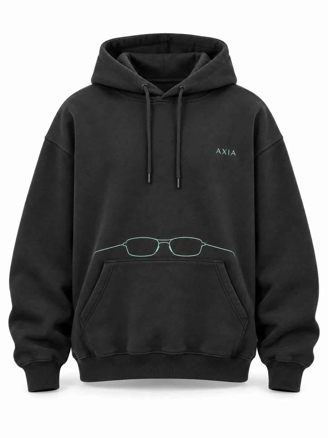 Mockup conceptual de Frame Hoodie AXIA, Carbón / menta
