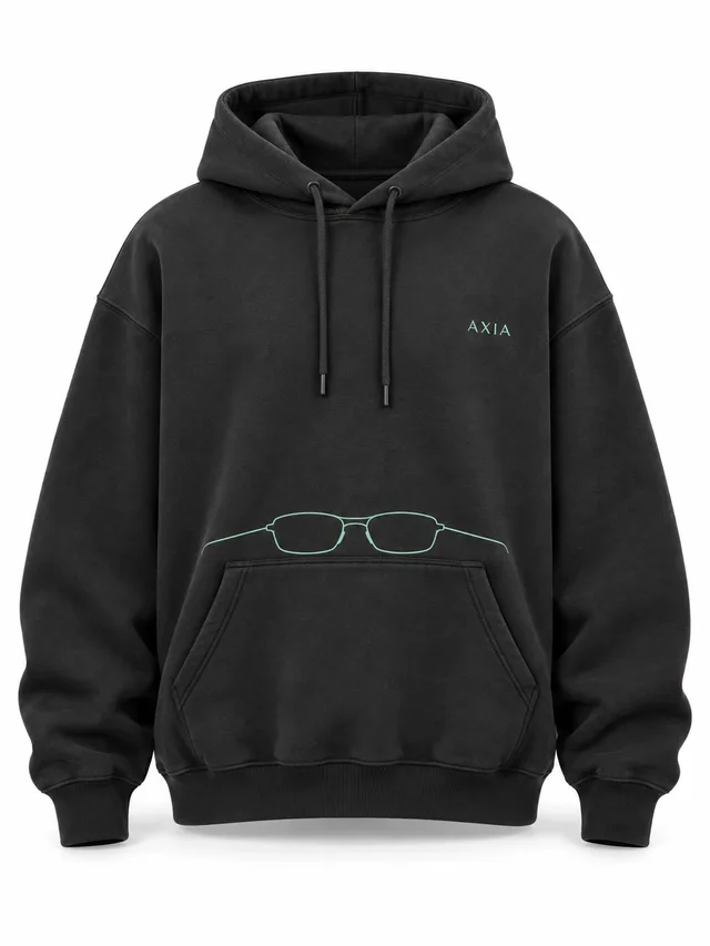 Mockup conceptual Frame Hoodie AXIA, Carbón / menta