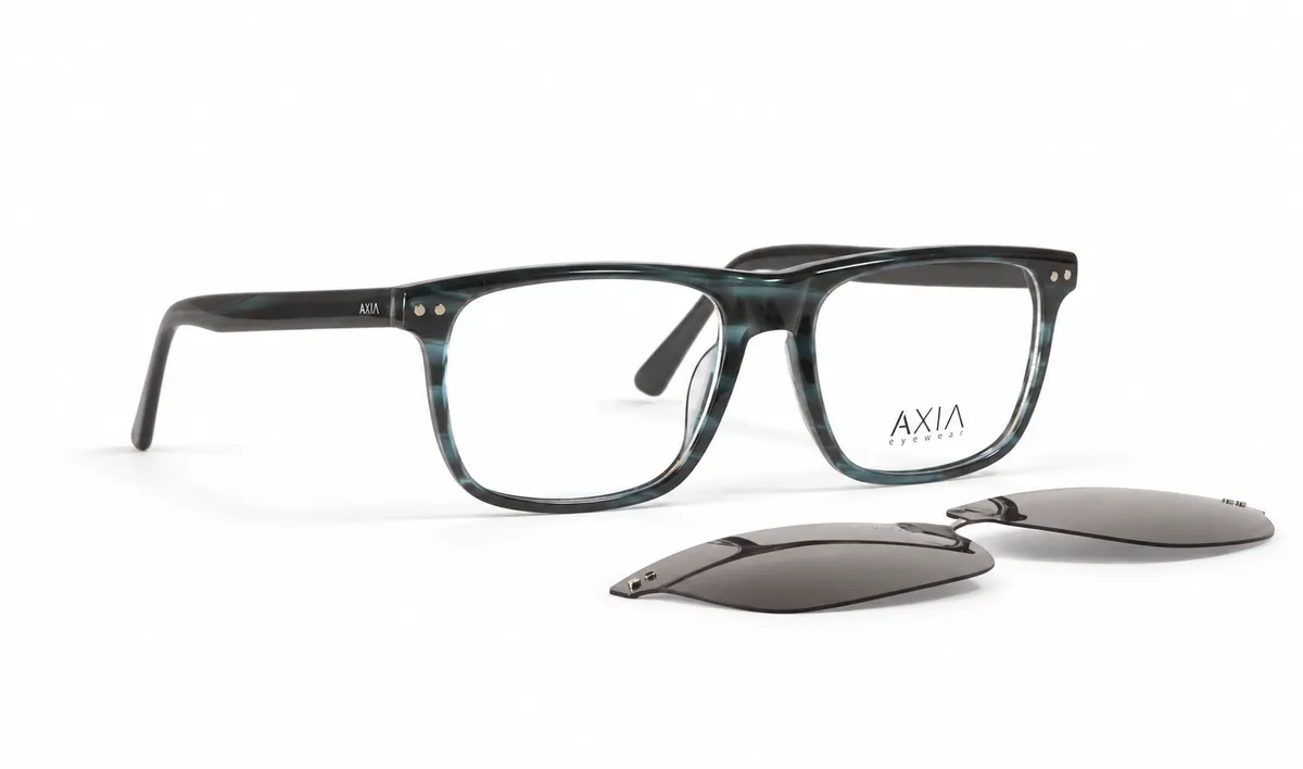 Montura con clip AXIA Clip Bosque, verde bosque oscuro · clip humo, vista casi lateral con clip separado