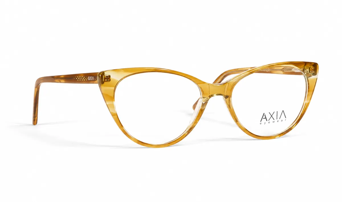 Armazón óptico AXIA Ámbar Cat Eye, ámbar translúcido, vista casi lateral