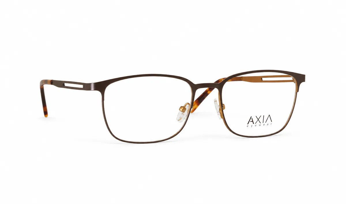 Armazón óptico AXIA Bronce, bronce · terminales carey, vista casi lateral