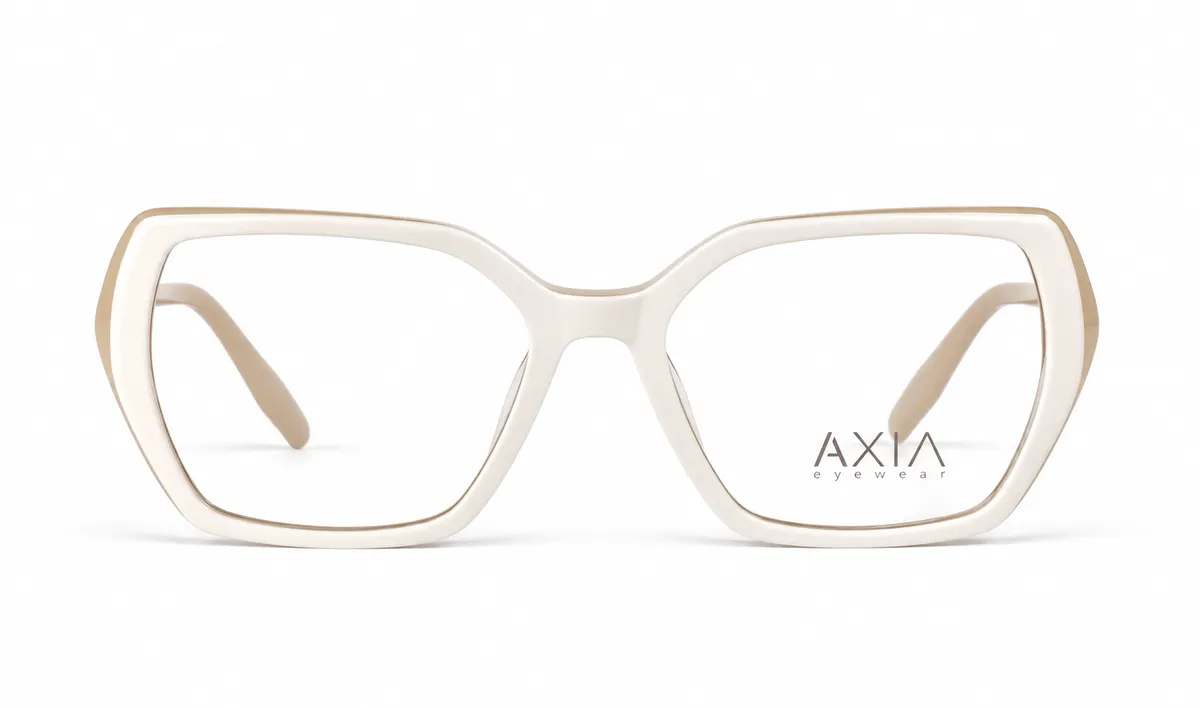 Armazón óptico AXIA Marfil Geométrico, marfil · contorno y detalles dorados, vista frontal