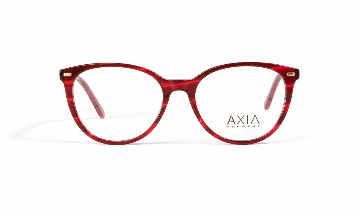 Armazón óptico AXIA Rubí, rojo rubí translúcido, vista frontal