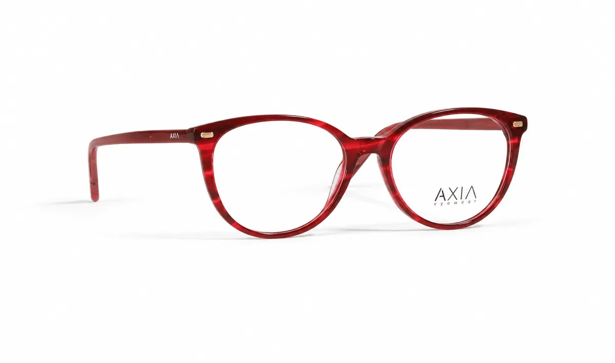 Armazón óptico AXIA Rubí, rojo rubí translúcido, vista casi lateral